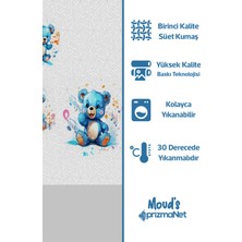 Moud's Mavi Ayıcık Desenli Baskılı Çocuk ve Bebek Odası Fon Perdesi 2 Kanat - Prd-02