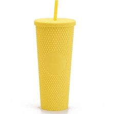 Sarı 710ML 710MLÇIVILI Tumbler Kahve Fincanı Yaz Soğuk Su Şişesi Çift Duvarlı Plastik Durian Elmas Pipetli Bardak Sevimli Su Şişesi (Yurt Dışından)
