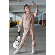 Cansın Mini Kız Çocuk Bej Basic Kapüşonlu Takım 17146