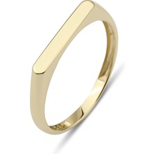 Kairos Jewelry 14 Ayar Altın Solid Gold Linear Signet Yüzük  KRS088-14GR