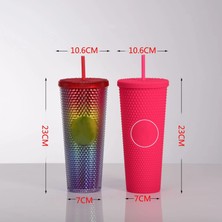 Temizle Pembe 710ML Durian Kupası 710ML Kahve Kapaklı ve Samanlı Fincan Yaz Soğuk Su Kupa Bardak Samanlı Bardak Elmas Radyant Tanrıça Bardak (Yurt Dışından)