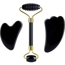 2Danlu J Tipi Doğal Obsidyen Yüz Masajı Rulosu Gua Sha Kazıyıcı Seti Guaj Taşı Yüz Yeşim Rulo Masajı Guaj Kazıyıcı Yüz Masajı (Yurt Dışından)