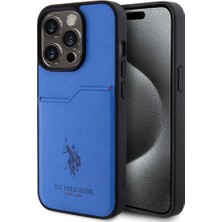 ZORE U.S. Polo Assn. iPhone 15 Pro Kılıf U.s. Polo Assn. Orjinal Lisanslı Baskı Logolu Pu Kartlıklı Kapak Mavi