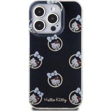 ZORE Hello Kitty iPhone 15 Pro Kılıf Hello Kitty Orjinal Lisanslı Elektroplating Kaplama Kabarcık Baskılı Kapak Siyah