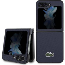 Lacoste Galaxy Z Flip 5 Kılıf Lacoste Orjinal Lisanslı Pu Pike Desenli Yüzey Ikonik Timsah Logolu Lacivert