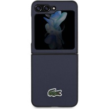 Lacoste Galaxy Z Flip 5 Kılıf Lacoste Orjinal Lisanslı Pu Pike Desenli Yüzey Ikonik Timsah Logolu Lacivert