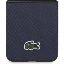 Lacoste Galaxy Z Flip 5 Kılıf Lacoste Orjinal Lisanslı Pu Pike Desenli Yüzey Ikonik Timsah Logolu Lacivert