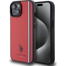 U.S. Polo Assn. iPhone 15 Kılıf U.s. Polo Assn. Orjinal Lisanslı Üç Renk Şerit Tasarımlı Baskı Logolu Kapak Kırmızı