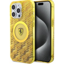 Ferrari iPhone 15 Pro Max Kılıf Magsafe Şarj Özellikli Multi Sf Kapak Sarı