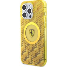 Ferrari iPhone 15 Pro Max Kılıf Magsafe Şarj Özellikli Multi Sf Kapak Sarı