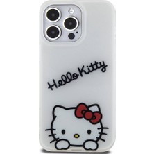 ZORE Hello Kitty iPhone 15 Pro Max Kılıf Hello Kitty Orjinal Lisanslı Askılı Yazı ve Ikonik Logolu Daydreaming Beyaz