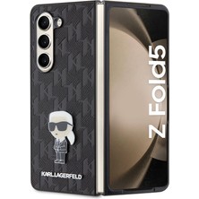Karl Lagerfeld Galaxy Z Fold 5 Kılıf Orjinal Lisanslı Kl Desenli Karl Ikonik Saffiano Kapak Siyah