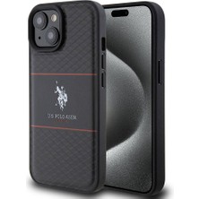 U.S. Polo Assn. iPhone 15 Plus Kılıf U.s. Polo Assn. Orjinal Lisanslı Deri Şeritli Logo Dizayn Kapak Siyah