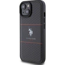 U.S. Polo Assn. iPhone 15 Plus Kılıf U.s. Polo Assn. Orjinal Lisanslı Deri Şeritli Logo Dizayn Kapak Siyah