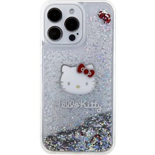 ZORE Hello Kitty iPhone 15 Pro Max Kılıf Hello Kitty Orjinal Lisanslı Ikonik Sıvılı Glitter Kapak Şeffaf