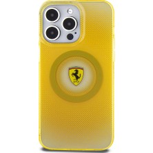 Ferrari iPhone 15 Pro Max Kılıf Magsafe Şarjlı Parçalanan Noktalar Desenli Sarı