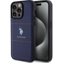 U.S. Polo Assn. iPhone 15 Pro Max Kılıf U.s. Polo Assn. Orjinal Lisanslı Deri Şeritli Logo Dizayn Kapak Lacivert