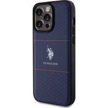 U.S. Polo Assn. iPhone 15 Pro Max Kılıf U.s. Polo Assn. Orjinal Lisanslı Deri Şeritli Logo Dizayn Kapak Lacivert