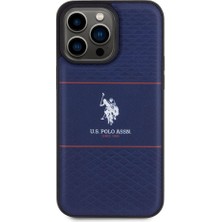 U.S. Polo Assn. iPhone 15 Pro Max Kılıf U.s. Polo Assn. Orjinal Lisanslı Deri Şeritli Logo Dizayn Kapak Lacivert