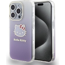 ZORE Hello Kitty iPhone 15 Pro Kılıf Hello Kitty Orjinal Lisanslı Yazı ve Ikonik Logolu Elektroplating Gradyan Mor