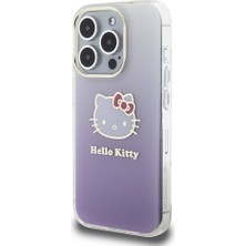 ZORE Hello Kitty iPhone 15 Pro Kılıf Hello Kitty Orjinal Lisanslı Yazı ve Ikonik Logolu Elektroplating Gradyan Mor