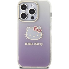 ZORE Hello Kitty iPhone 15 Pro Kılıf Hello Kitty Orjinal Lisanslı Yazı ve Ikonik Logolu Elektroplating Gradyan Mor