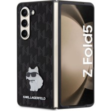 Karl Lagerfeld Galaxy Z Fold 5 Kılıf Orjinal Lisanslı Kl Desenli Choupette Ikonik Saffiano Siyah