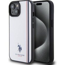 ZORE U.S. Polo Assn. iPhone 15 Kılıf U.s. Polo Assn. Orjinal Lisanslı Üç Renk Şerit Tasarımlı Baskı Logolu Kapak Beyaz