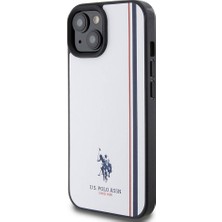 ZORE U.S. Polo Assn. iPhone 15 Kılıf U.s. Polo Assn. Orjinal Lisanslı Üç Renk Şerit Tasarımlı Baskı Logolu Kapak Beyaz