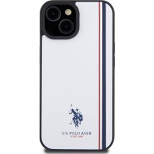 ZORE U.S. Polo Assn. iPhone 15 Kılıf U.s. Polo Assn. Orjinal Lisanslı Üç Renk Şerit Tasarımlı Baskı Logolu Kapak Beyaz