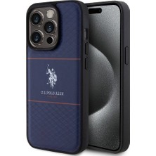 U.S. Polo Assn. iPhone 15 Pro Kılıf U.s. Polo Assn. Orjinal Lisanslı Deri Şeritli Logo Dizayn Kapak Lacivert