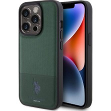 U.S. Polo Assn. iPhone 15 Pro Kılıf U.s. Polo Assn. Orjinal Lisanslı Suni Deri Baskı Logolu Örgü Desenli Yeşil