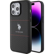 U.S. Polo Assn. iPhone 15 Pro Max Kılıf U.s. Polo Assn. Orjinal Lisanslı Deri Şeritli Logo Dizayn Kapak Siyah