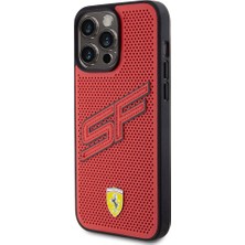 Ferrari iPhone 15 Pro Max Kılıf Ferrari Orjinal Lisanslı Pu Delikli Metal Logolu Büyük Sf Yazılı Kırmızı