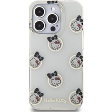 Hello Kitty iPhone 15 Pro Kılıf Hello Kitty Orjinal Lisanslı Elektroplating Kaplama Kabarcık Baskılı Kapak Beyaz