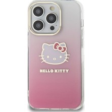 Hello Kitty iPhone 15 Pro Kılıf Hello Kitty Orjinal Lisanslı Yazı ve Ikonik Logolu Elektroplating Gradyan Pembe