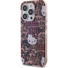 Hello Kitty iPhone 15 Pro Max Kılıf Hello Kitty Orjinal Lisanslı Ikonik Logolu Etiket Graffiti Kapak Pembe