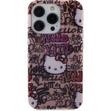 Hello Kitty iPhone 15 Pro Max Kılıf Hello Kitty Orjinal Lisanslı Ikonik Logolu Etiket Graffiti Kapak Pembe