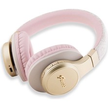 Guess Orjinal Lisanslı Bluetooth Kulaklık Script Gold Serisi Metal Yazı Logolu 4g Desenli Pembe