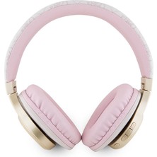 Guess Orjinal Lisanslı Bluetooth Kulaklık Script Gold Serisi Metal Yazı Logolu 4g Desenli Pembe