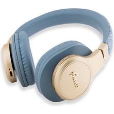 Guess Orjinal Lisanslı Bluetooth Kulaklık Script Gold Serisi Metal Yazı Logolu 4g Desenli Mavi