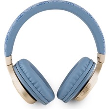 Guess Orjinal Lisanslı Bluetooth Kulaklık Script Gold Serisi Metal Yazı Logolu 4g Desenli Mavi