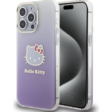 Hello Kitty iPhone 15 Pro Max Kılıf Hello Kitty Orjinal Lisans Yazı ve Ikonik Logo Elektroplating Gradyan Mor