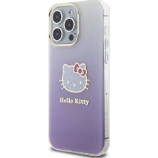 Hello Kitty iPhone 15 Pro Max Kılıf Hello Kitty Orjinal Lisans Yazı ve Ikonik Logo Elektroplating Gradyan Mor