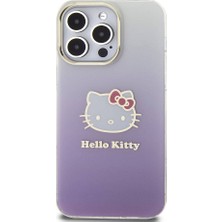 Hello Kitty iPhone 15 Pro Max Kılıf Hello Kitty Orjinal Lisans Yazı ve Ikonik Logo Elektroplating Gradyan Mor