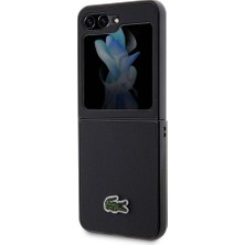 Lacoste Galaxy Z Flip 5 Kılıf Lacoste Orjinal Lisanslı Pu Pike Desenli Yüzey Ikonik Timsah Logolu Siyah