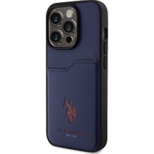 U.S. Polo Assn. iPhone 15 Pro Kılıf U.s. Polo Assn. Orjinal Lisanslı Baskı Logolu Pu Kartlıklı Kapak Lacivert