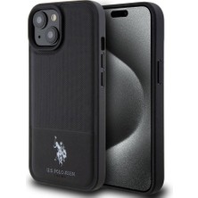 U.S. Polo Assn. iPhone 15 Kılıf U.s. Polo Assn. Orjinal Lisanslı Suni Deri Baskı Logolu Örgü Desenli Siyah