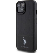 U.S. Polo Assn. iPhone 15 Kılıf U.s. Polo Assn. Orjinal Lisanslı Suni Deri Baskı Logolu Örgü Desenli Siyah