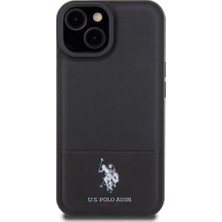 U.S. Polo Assn. iPhone 15 Kılıf U.s. Polo Assn. Orjinal Lisanslı Suni Deri Baskı Logolu Örgü Desenli Siyah